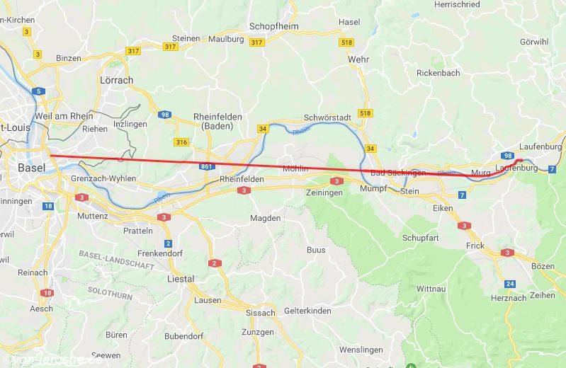 4 km (nach Basel mit dem Zug)
